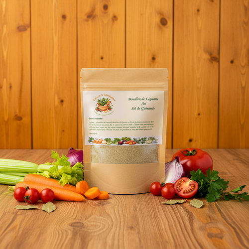 Bouillon de Légumes - arrière-plan bois chaleureux