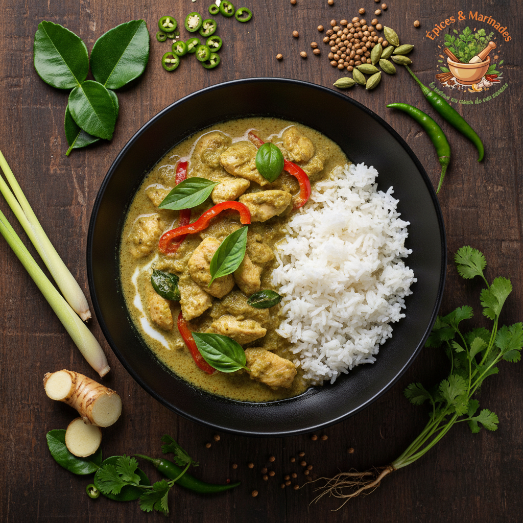 Curry vert avec logo en haut à droite