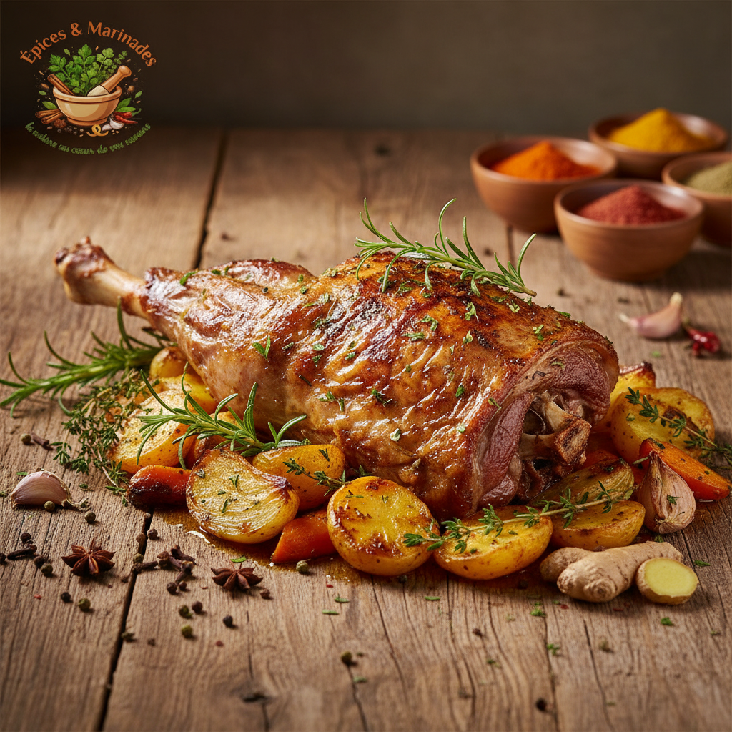 Gigot d'agneau rôti avec logo