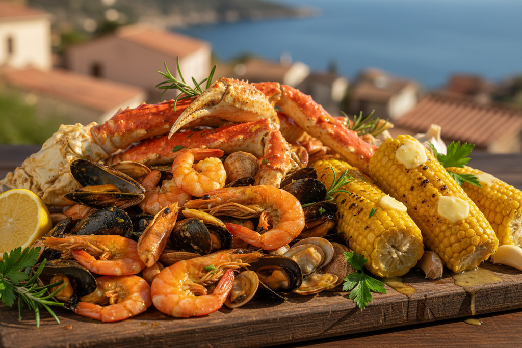 Plateau fruits de mer marinés avec maïs grillé